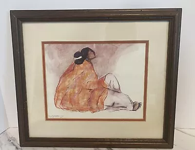 Seated Woman Lithograph Art R.C. Gorman Signed/Framed 15 1/2”L X 12 1/2”H  1977 • $249