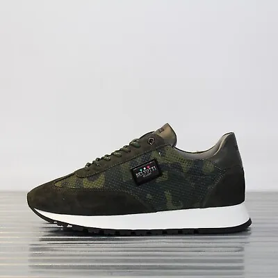 Men's Belvotti Milano Bellugi Camouflage Premium Trainers In Green RRP £145.00 • £39.99