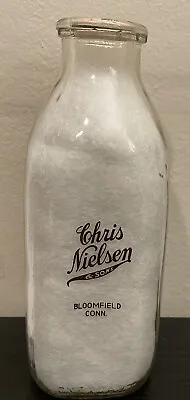 Vintage CHRIS NIELSEN & SON Quart Pyro Milk Bottle Bloomfield CT • $10