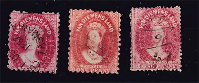 Tasmania 1d Red Perf Qv Chalons X 3 Shades Used (k78) • $8.95