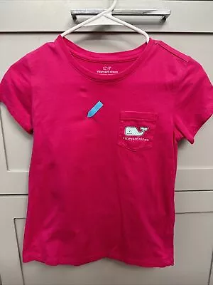 Girls Vineyard Vines T Shirt Medium 10-12 Hot Pink Logo Pocket Guc • $10