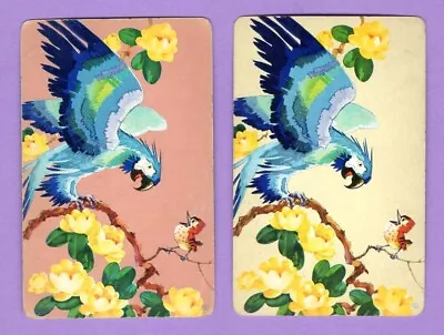 2 Single Swap Playing Cards BLUE PARROTS + LITTLE BIRD ON BRANCH VINTAGE PAIR • $2.69