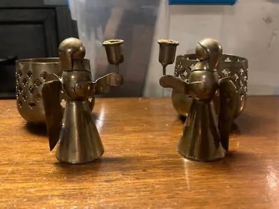 Lot Of 4 Metal Art Brass Candlestick Holders Angels & Votive Mexico & India Made • $5.73