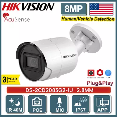 Hikvision 8MP AcuSense IR Bullet IP Camera Built-in MIC DS-2CD2083G2-IU 2.8MM US • $124.45