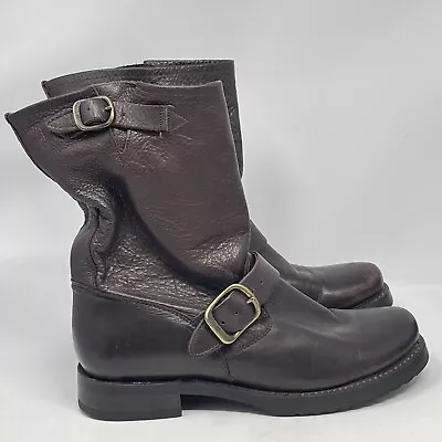 Frye Veronica Short Boots Womens 8.5 Brown Leather 6” Moto Mid Calf Buckles • $75.99