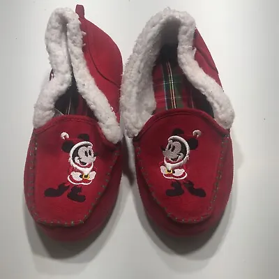 £15.72 • Buy Disney House Slippers Womens Sz M/L Mickey Mouse Red Moccasin Christmas Slip On