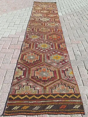 Kitchen Runner Turkish Wool Kilim Runner Hallway Rug Stairs Long Rug 28 X135  • $160.65