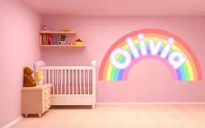 PERSONALISED PASTEL RAINBOW WALL STICKER Children's Bedroom Nursery Decal Mural • £5.99