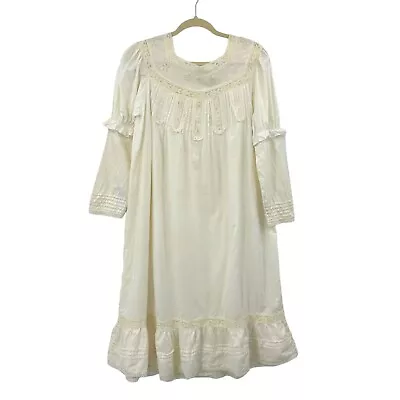 SAYBURY Vintage Nightgown Ivory Size S Cotton Lace Embroidery Long Cottagecore • $64.99