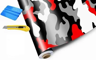  RED BLACK WHITE GRAY Camo Gloss Camouflage Vinyl Film Wrap + Free Tool Kit  • $15.29