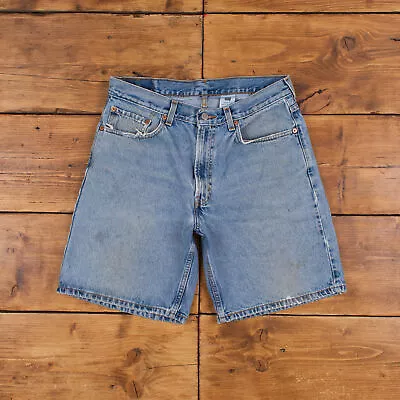 Vintage Levi's Denim Shorts 33 Levis 550 Hemmed Jorts Stonewash Bermuda Blue • £31.49