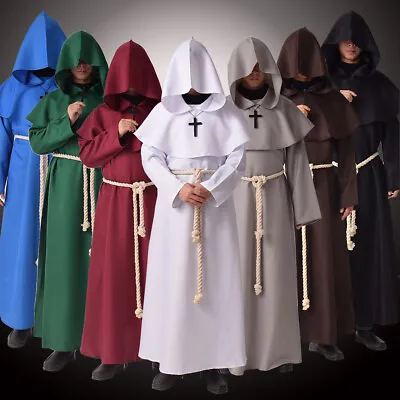 BLESSUME Friar Medieval Hooded Robe Monk Renaissance Priest Robe Cosplay Costume • $39.99