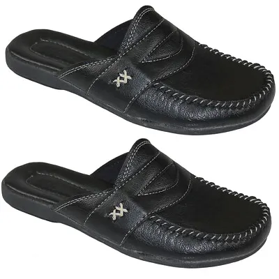 Ladies Black Casual Slippers Womens Bathroom Beach Shower Mules Flat Shoes Size • £4.95