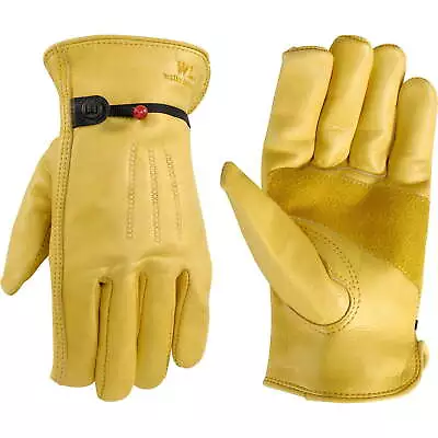 Men Cowhide Leather Work Gloves Adjustable Wrist Medium • $13.94