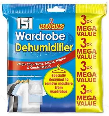 151 Hanging Wardrobe Dehumidifier Pack Of 3 Removes Damp Mould Moisture 180g • £5.58