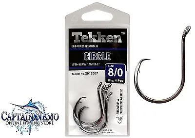 Tekken Circle Fishing Hooks Size: 8/0 Qty: 4pcs Chemically Sharpened 201200780 • $7.95