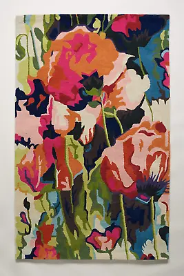 £252.27 • Buy New Area Rug 4' X 6' Brilliant Poppies Hand Tufted Anthropologie Woolen Carpet