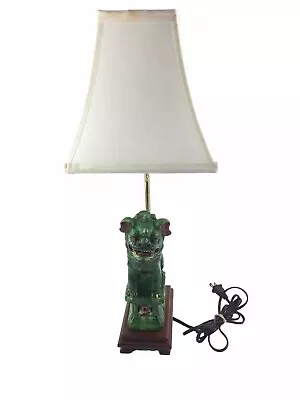 Vintage Chinese Porcelain Foo Dog Green Statue Brass Mounted Table Lamp 21  • $124