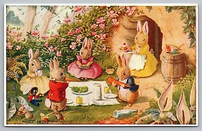 Bunnys Picnic By Racey Helps Medici Society Postcard Anthropomorphic Bunnies • $5