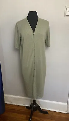 J Jill Green Sweater Dress Button Front Linen Blend Large Petite PL  • $19.99