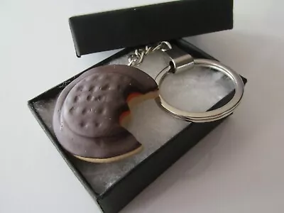 Handmade Unusual Fun Novelty Large Fimo Jaffa Cake Biscuit Chain Keyring Key • £5.75