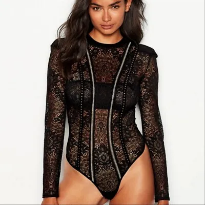 NWT Victoria's Secret Night Out Lace Long Sleeve Bodysuit • $50.99