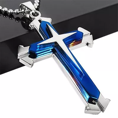 Men Titanium Steel Cross Necklace (blue-2) • $20.76