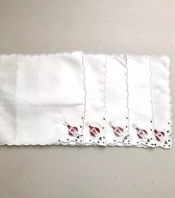 Vintage Cocktail Napkins Madeira Hand Embroidered Wine Bottle Glass Luncheon • $14.99