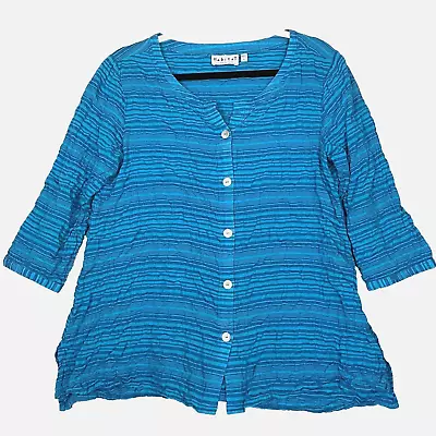 Habitat Clothes To Live In Size S Top Blue Striped Button Front Gauzy 3/4 Sleeve • $23