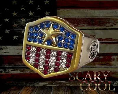 $9.95 • Buy New American Flag Crystal Biker Patriotic Mens Ring 