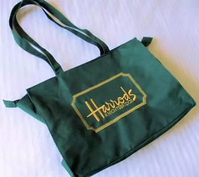 Harrods Classic Green Gold Embroidered Logo Shopper Tote Bag • $17.50