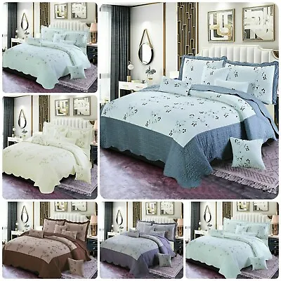 £39.04 • Buy 3 Piece Quilted Bedspread Throw Set Comforter 2Pillow Case Double King Size Bed.