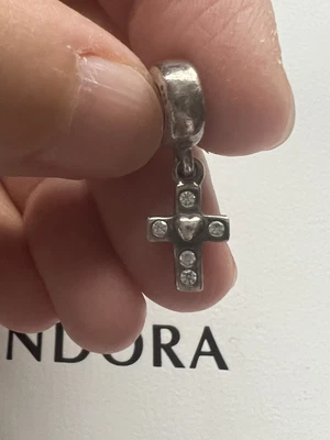 $28 • Buy Pandora Silver Cross With White CZ Dangle Charm 790355CZ Retired Authentic Ale
