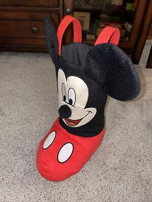 Disney Mickey Mouse Boot Holiday Stocking/Basket Plush Handles 16   • $7.65