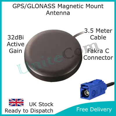 High Gain 32dB GPS/GLONASS Magnetic Mount Antenna Fakra C Connector Vehicle Car • £19.95