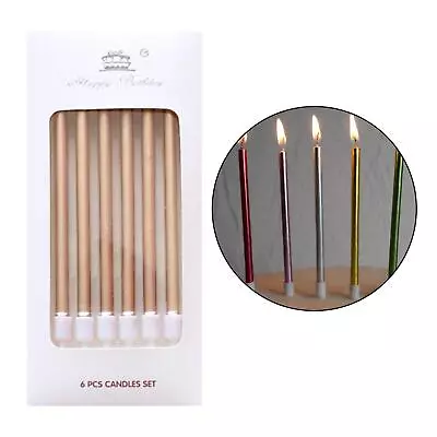 6 Pack Birthday Candles In  Tall Cake Toppers Long Thin For Birthday Wedding • £3.97