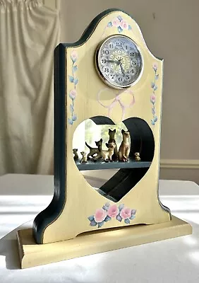 So 80s! Adorable Vintage Wood Clock W Cats Flowers Folk Art Battery 16  Tall • $39.99