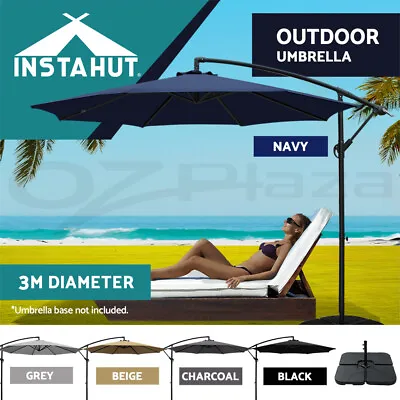 $122.95 • Buy Instahut Outdoor Umbrella 3m Umbrellas Cantilever Beach Garden Sun Deck Patio UV