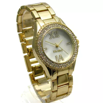 £14.99 • Buy Henley Ladies Diamante Watch Gold-tone Mother Of Pearl Face Gift Boxed #434