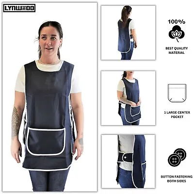 Ladies Apron Women Tabard Overall Kitchen Catering Cleaning Bar Plus Size Pocket • £5.99