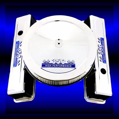 Chrome Tall Valve Covers And Air Cleaner Fits 350 Chevy Engines Blue HP Emblems • $134.99