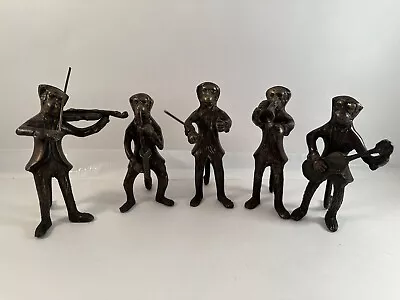 Monkey Orchestra Musical Instrument Band Set Of 5 Bronze Figurines Vintage • $59.99