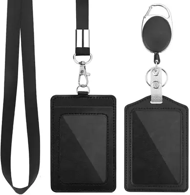 2 Pack Badge Holders Vertical PU Leather ID Badge Card Holder With Detachable N • $9.88