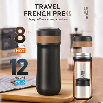 £18.05 • Buy 320ml French Press Coffee Maker Stainless Steel Vacuum Insulated Travel Mug Cup 