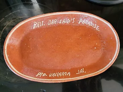 VTG 11.5  Redware Clay Pottery Mexican Oval Platter Rest. Bar Chico's Paradise  • $28