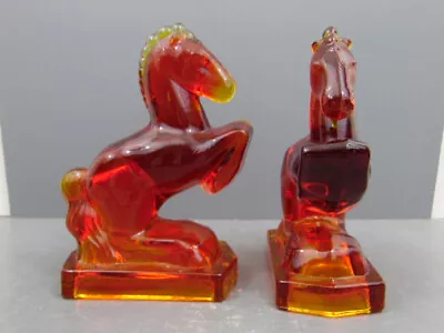 Vintage L. E. Smith Amberina Glass Rearing Horse Bookends No. 6200 Uv Reactive • $54.99