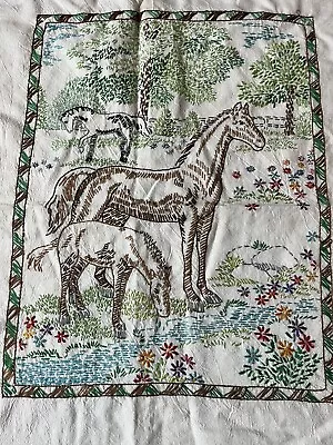 Vintage Completed Hand Embroidered Horse Picture 15  X 18  • $24.99