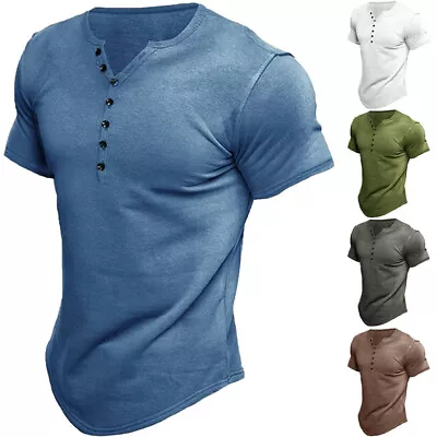 $13.84 • Buy Henley T Shirt Men Summer V Neck Henley Collar Slim Fit Short Sleeve Tee Shirt