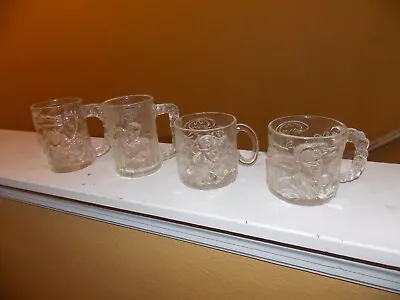Vintage Batman Forever McDonalds 1995 Embossed Glass Mug Cup Set Of 4 • $37.99