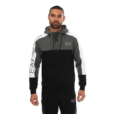 Men's Hoodie Emporio Armani EA7 Tape Half Zip Regular Fit Pullover In Grey Black • £92.99